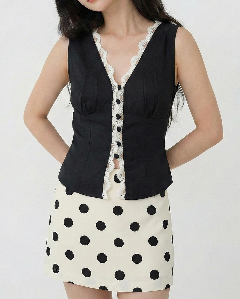 Lace-Trim Vest (Black, XS)