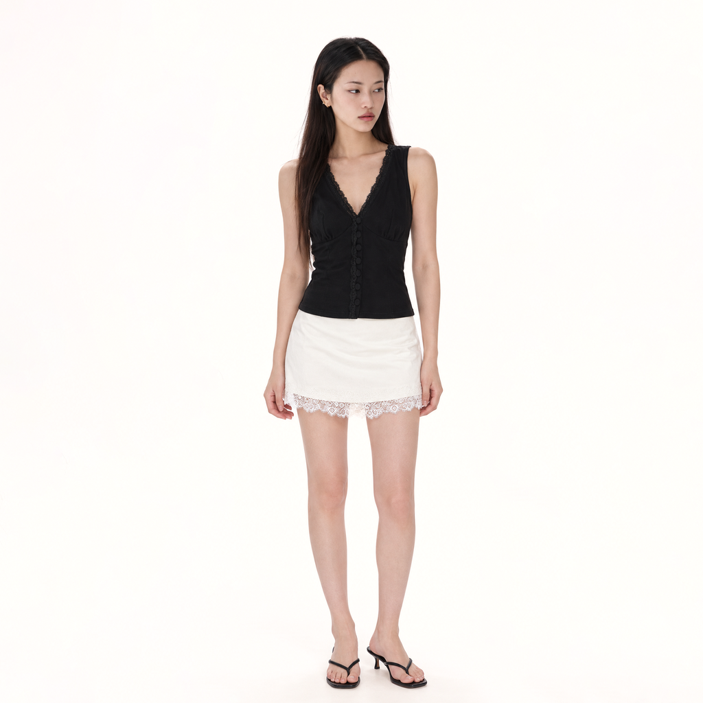 Lace-Trim Vest (Black, XS)