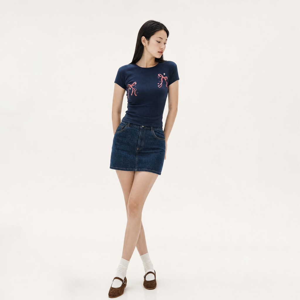 Ribbon Baby Tee (Navy, XS)