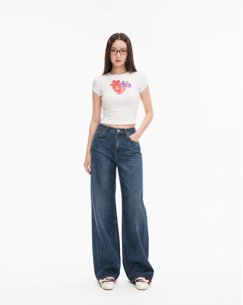 Flower Baby Tee (White, XS)