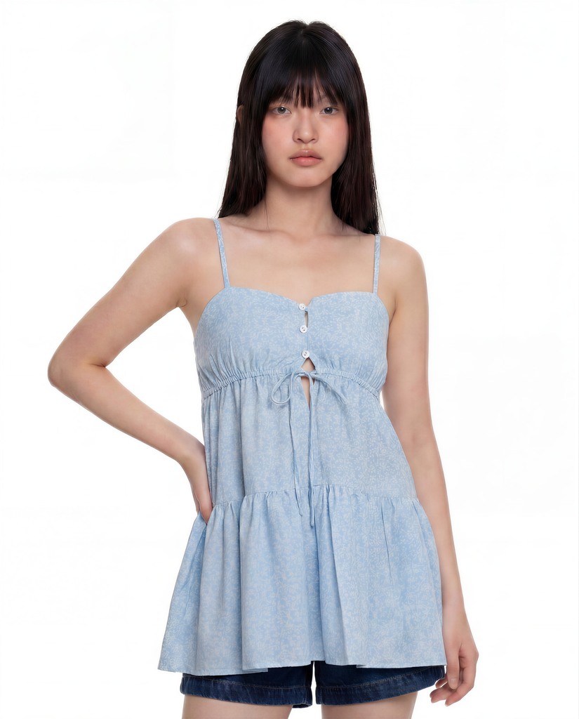 Floral Button Front Mini Dress (Blue)