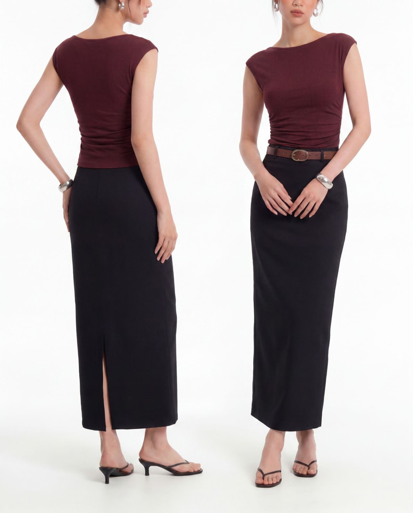 The Belted Long Skirt (Black, XS)