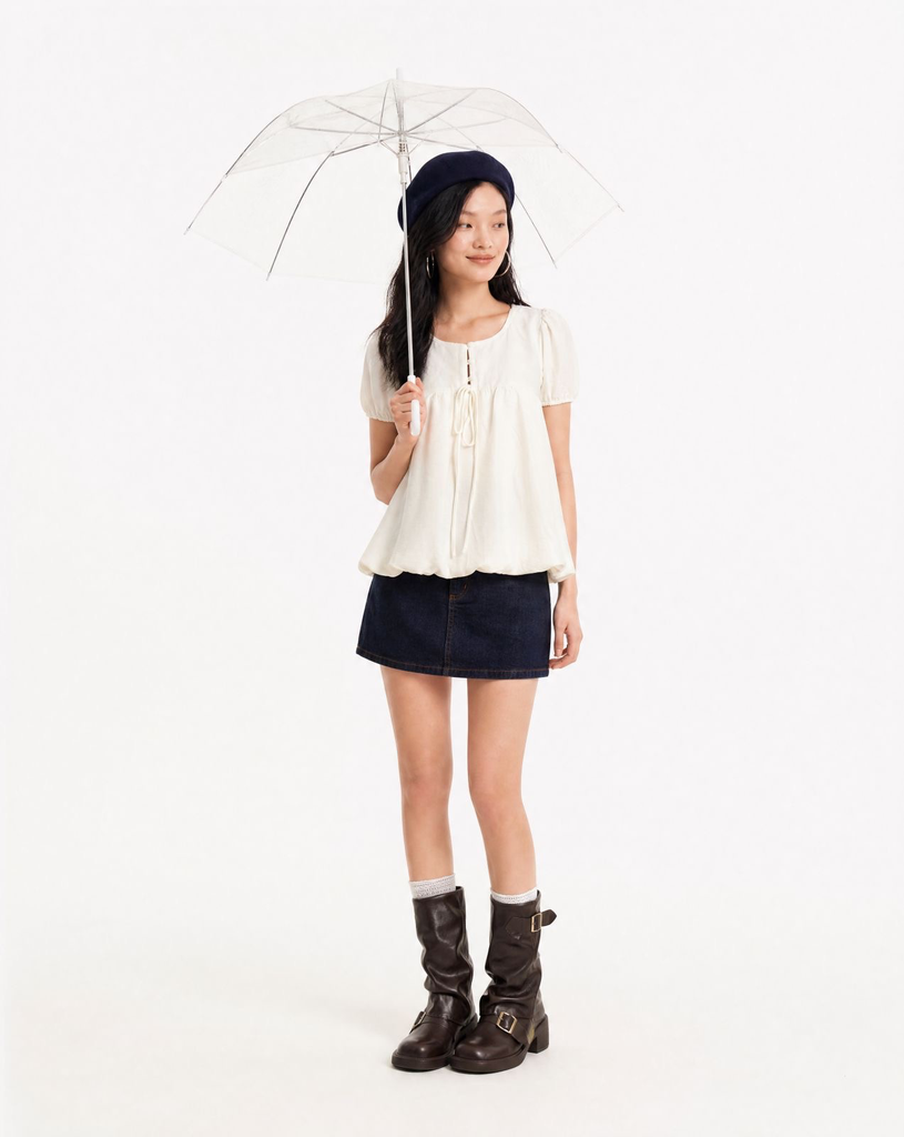 Button Tie Top (White, XS)