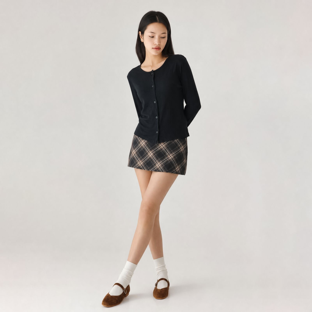 Crew Neck Cardigan (Small, Black)