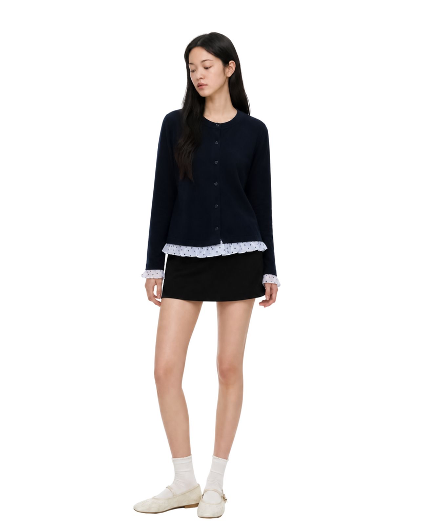 Ruffle Hem Cardigan (White)