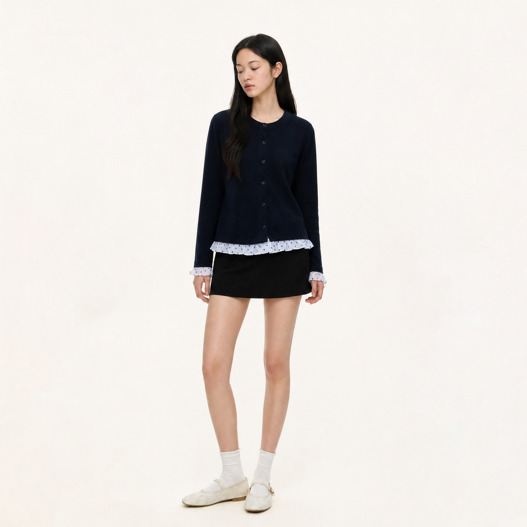 Ruffle Hem Cardigan (White)