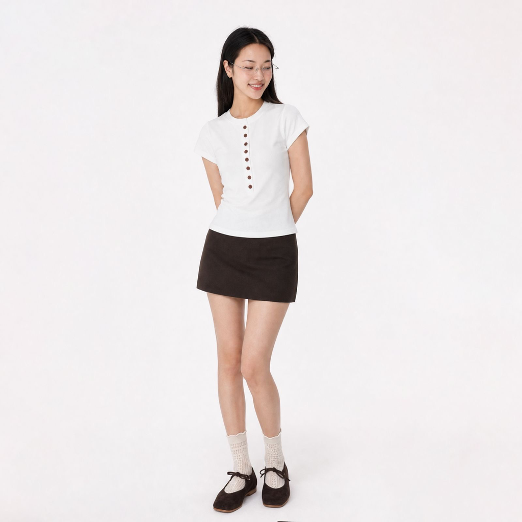 Relaxed Button Top (White, Small)