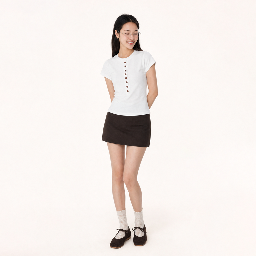 Relaxed Button Top (White, Small)