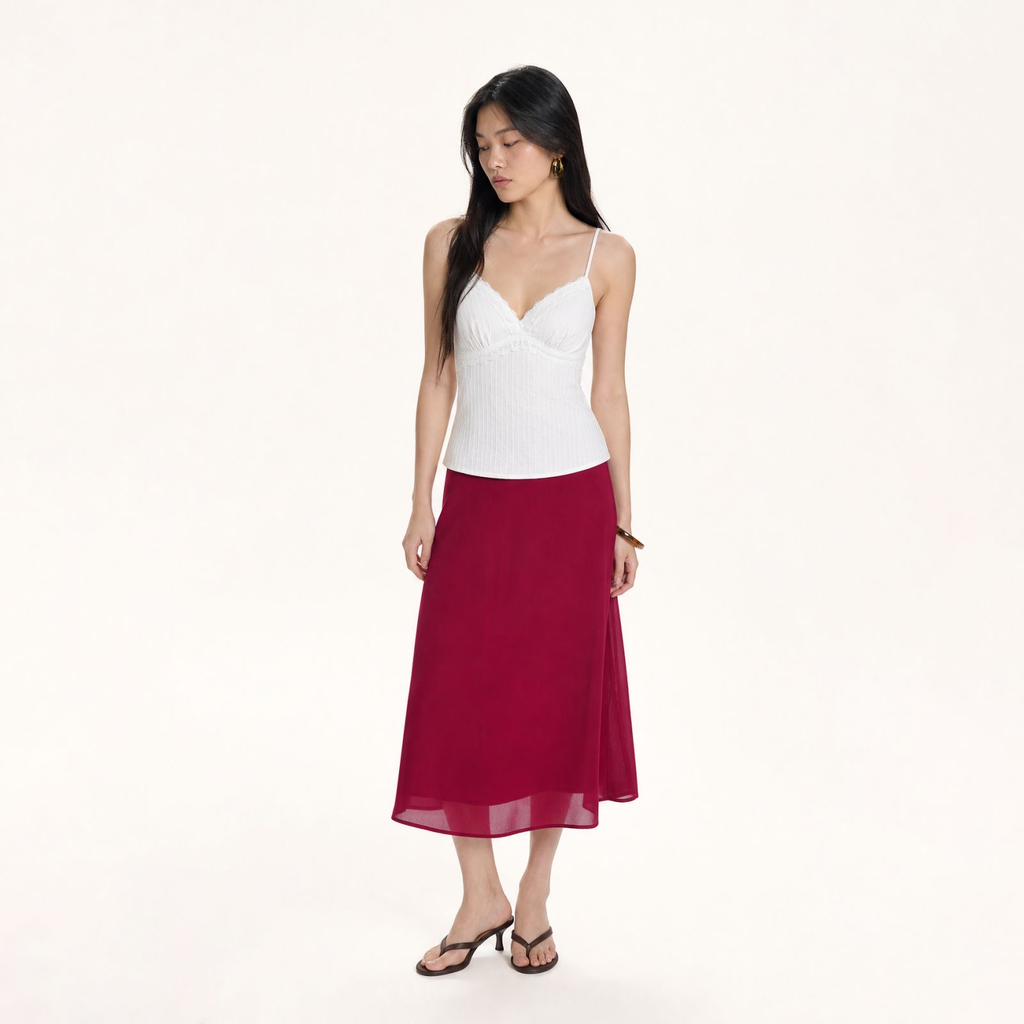 Refined Soft Flare Skirt (Burgundy, XS)