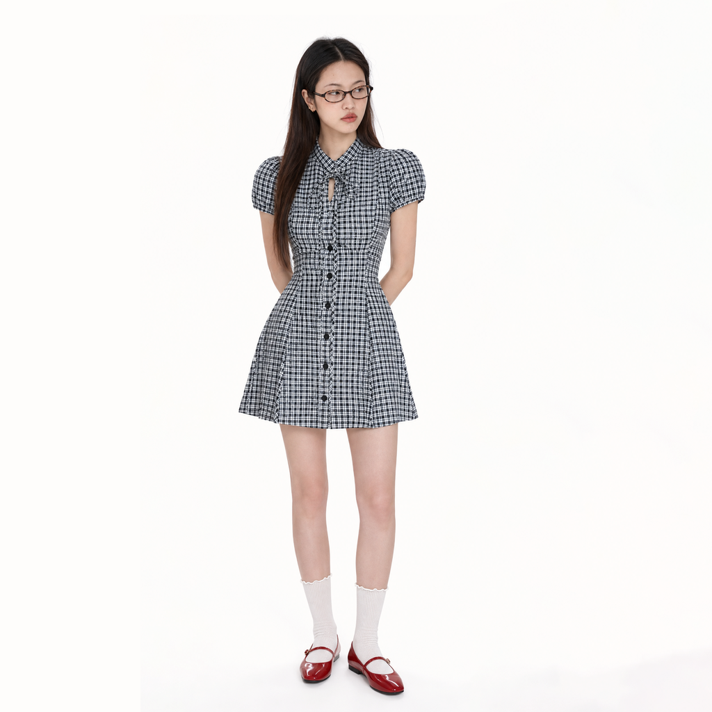 Mandarin Collar Dress (Black, Small)