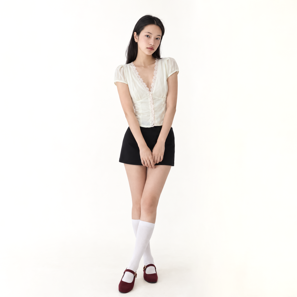 Lace Detail Blouse (Black, Small)